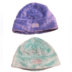 Lot of 2 The North Face Plush Beanies Blue/Green Youth/Girls Size S